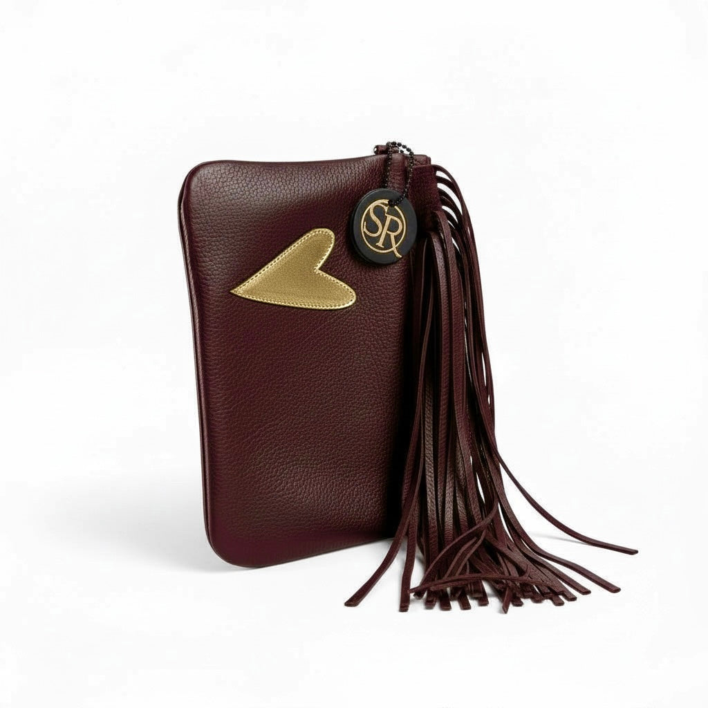 Fringe Large Clutch - Brown with Gold Heart