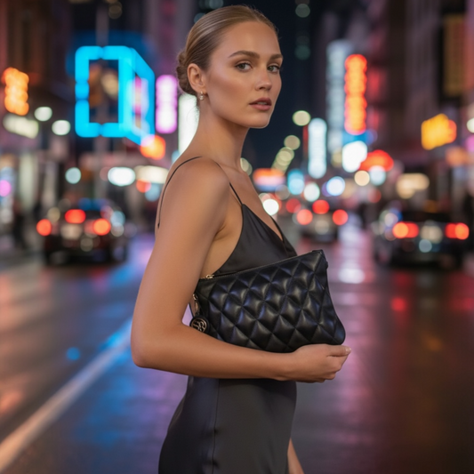 O’Connor Clutch — Black Quilted Leather