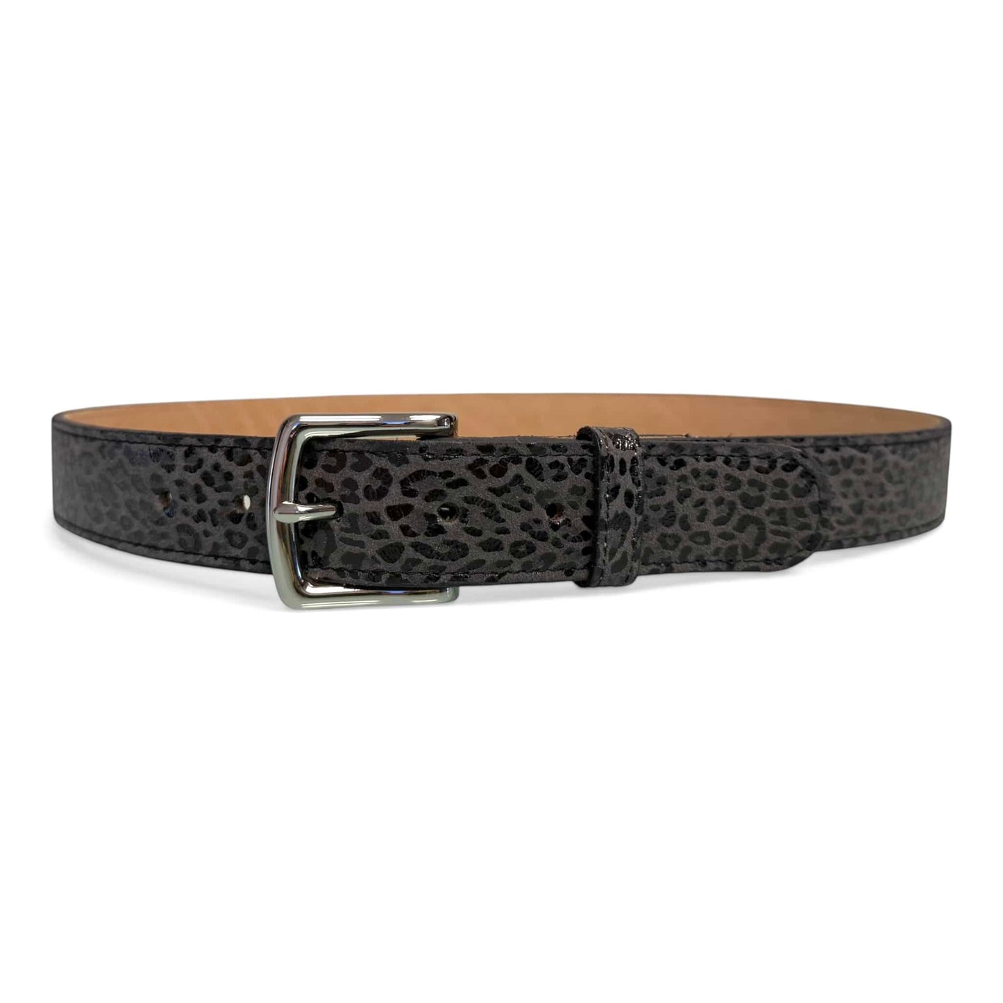 Grey Leopard Leather Belt - 1¼" Width