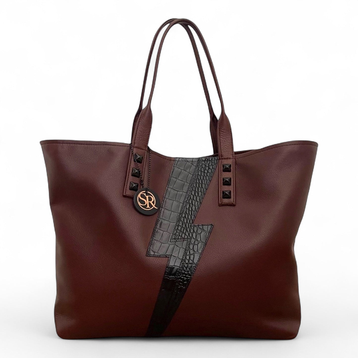 Chocolate with Black Bolt “Mazzy” Tote | Seam Reap Bags
