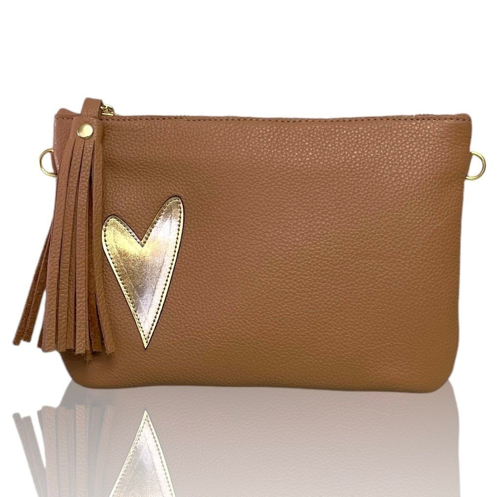 Gold Heart Clutch Medium | Seam Reap - Luxury Handmade Leather Handbags, Purses & Totes