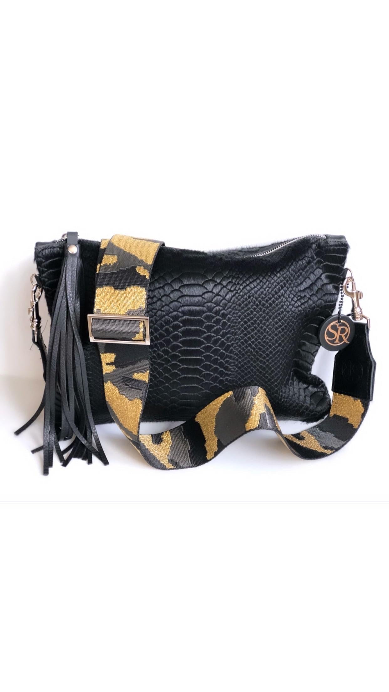 Grey & Gold Camo Metallic Bag Strap | Seam Reap - Luxury Handmade Leather Handbags, Purses & Totes