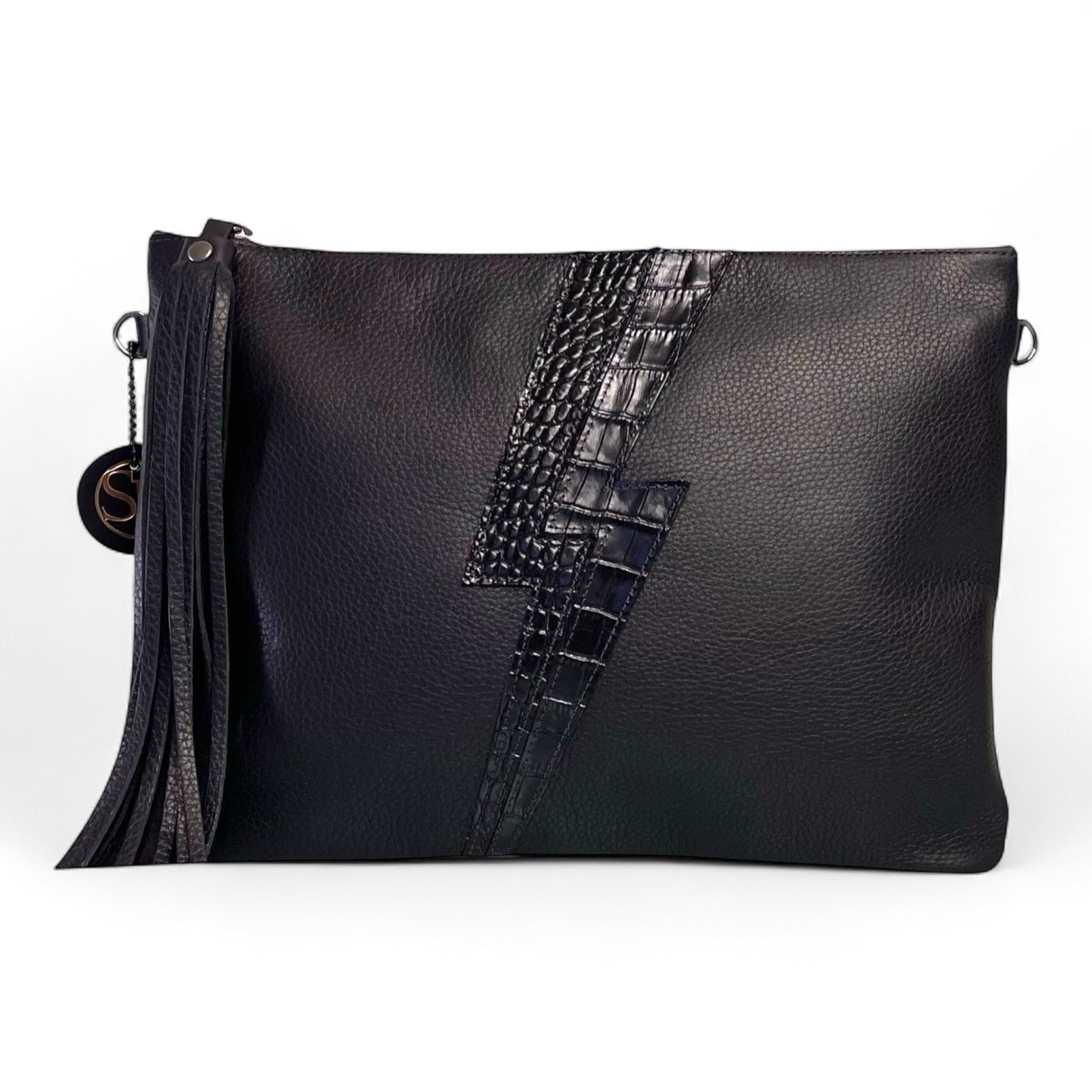 Lennox Clutch - Black with Black Bolt | Seam Reap Bags