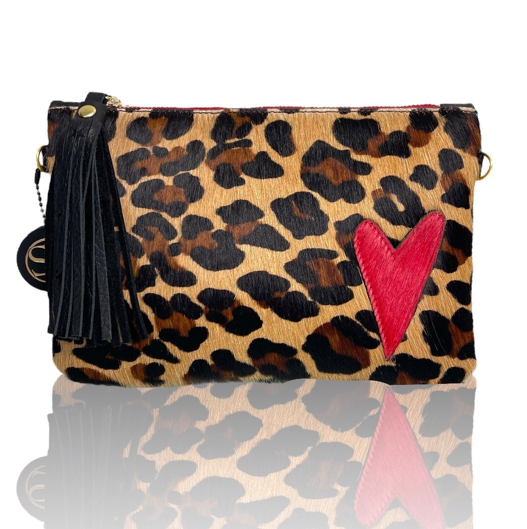 Leopard Clutch with Red Heart | Seam Reap - Luxury Handmade Leather Handbags, Purses & Totes
