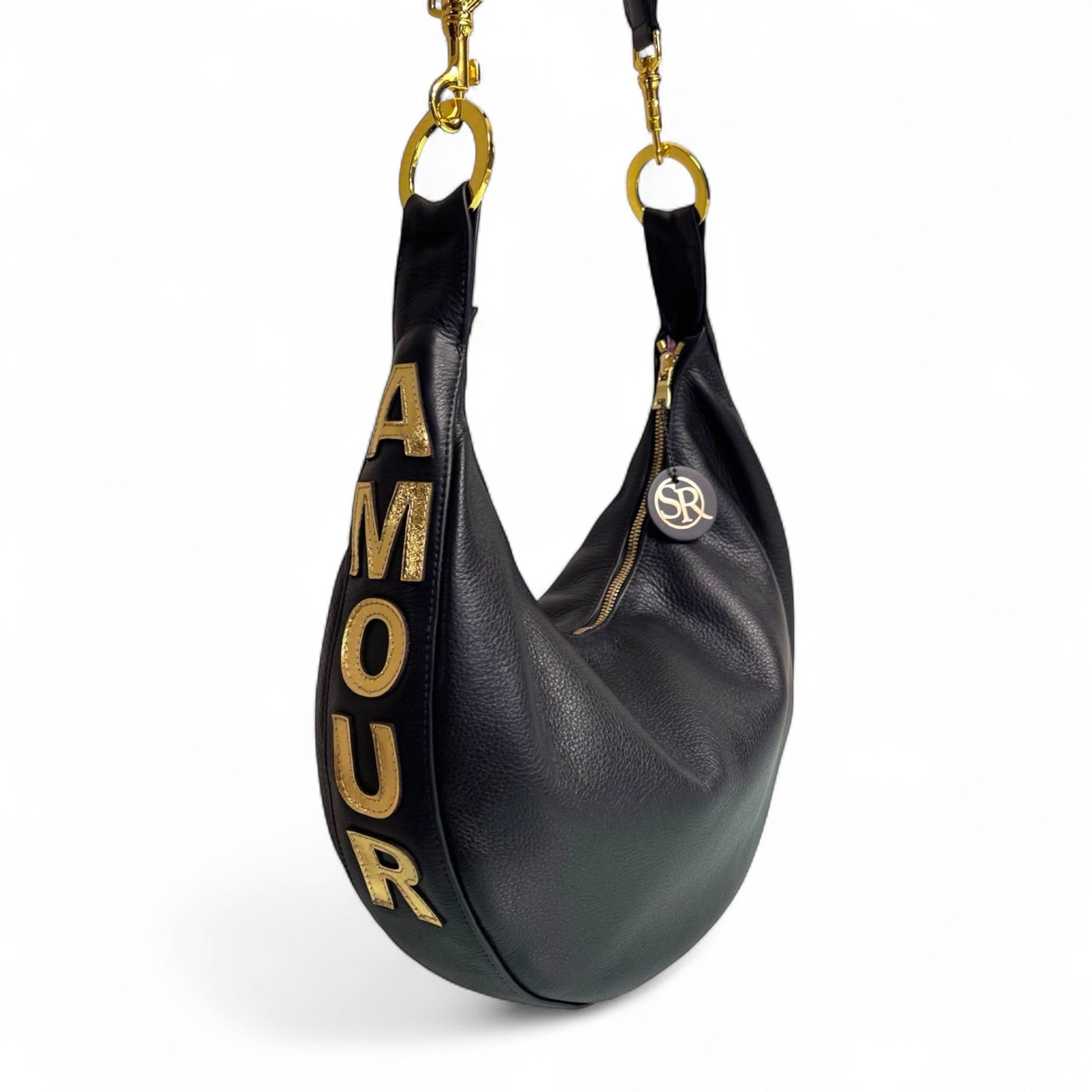 Ramones Crossbody – Black with Gold "Amour" | Seam Reap Bags