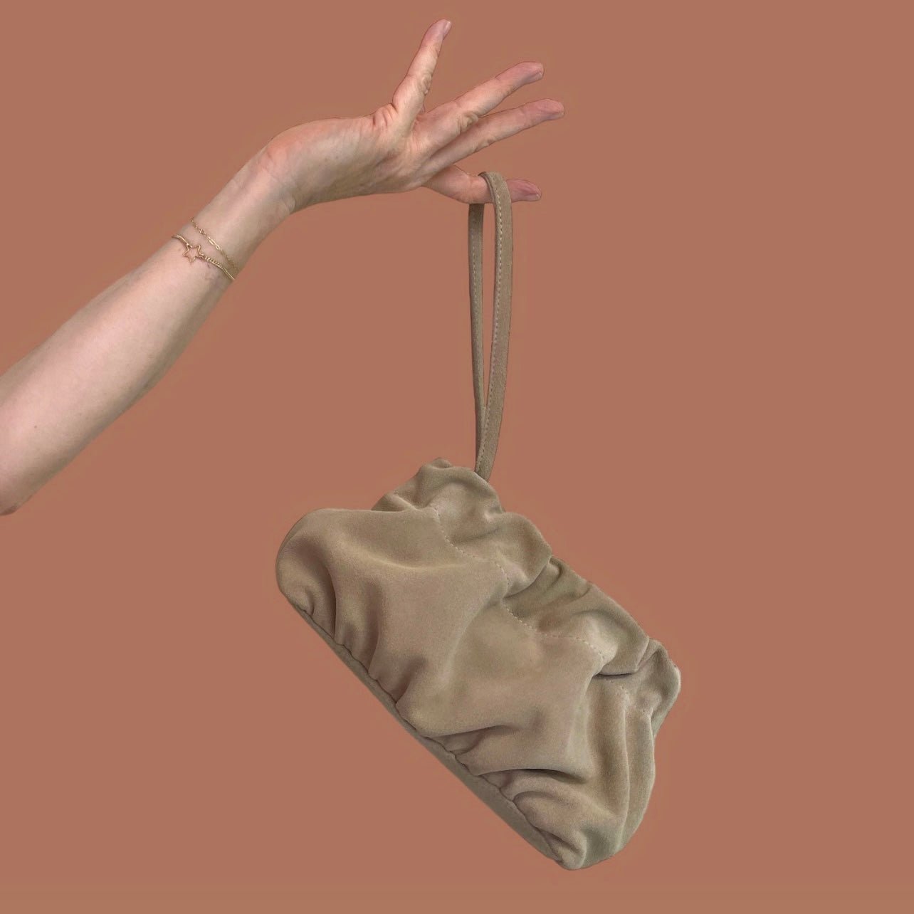 The “Babooshka” Clutch Biscuit Suede | Seam Reap - Luxury Handmade Leather Handbags, Purses & Totes