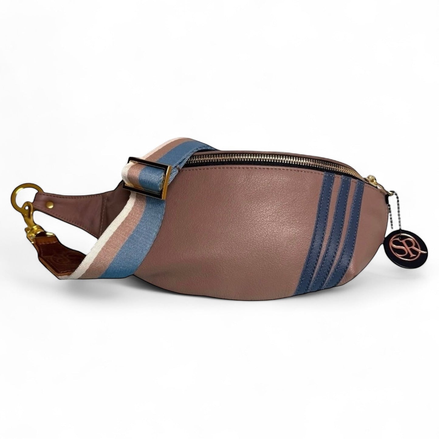 The “Jett” Bumbag Mocha/Blue Stripe | Seam Reap Bags