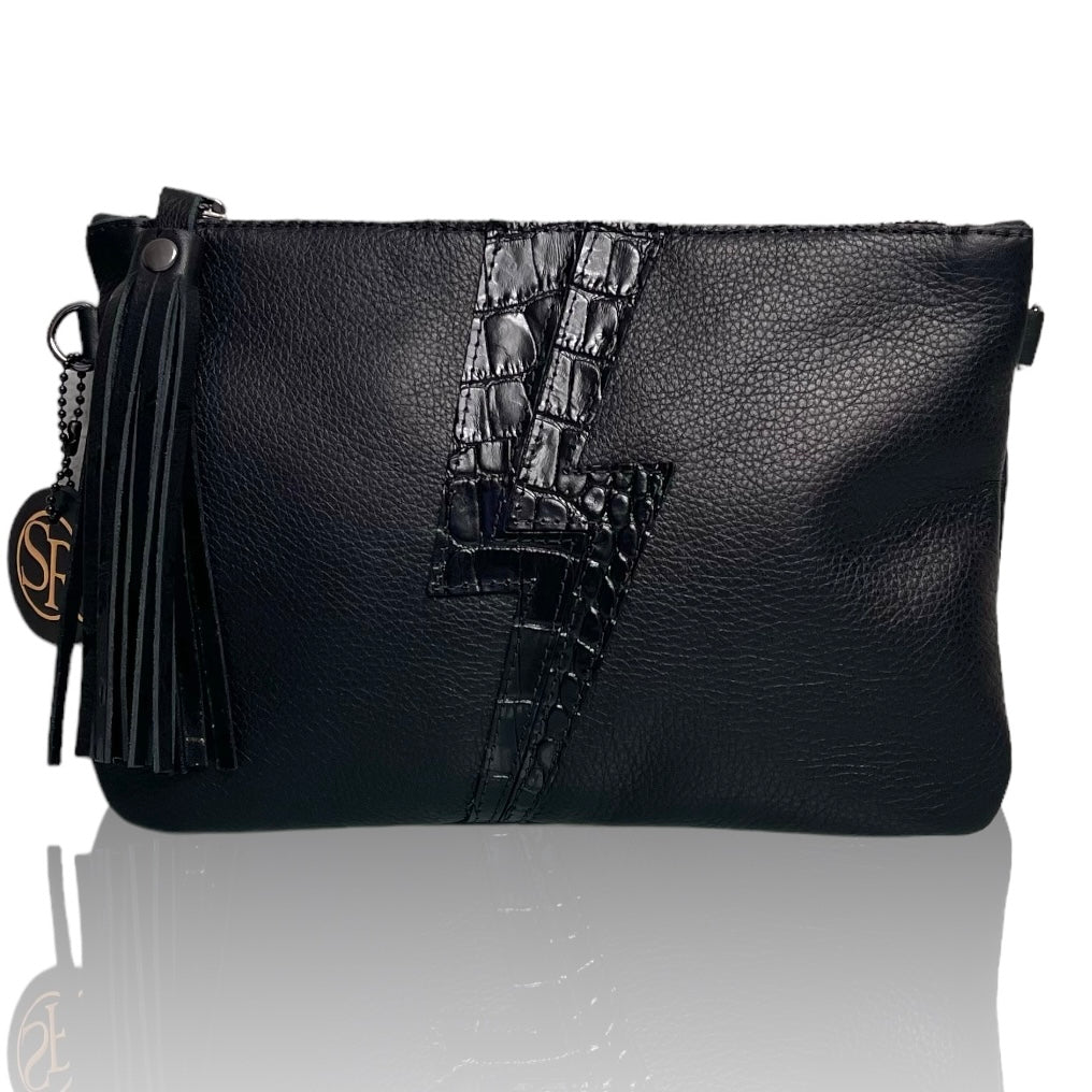 “Ziggy” Black Bolt Clutch | Seam Reap - Luxury Handmade Leather Handbags, Purses & Totes