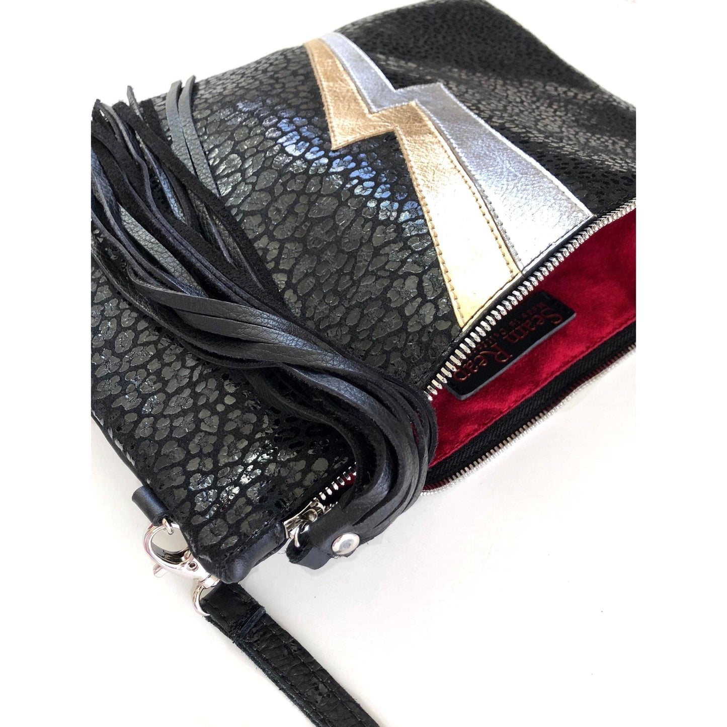 Black “Ziggy” Lightning Bolt Clutch | Seam Reap - Luxury Handmade Leather Handbags, Purses & Totes