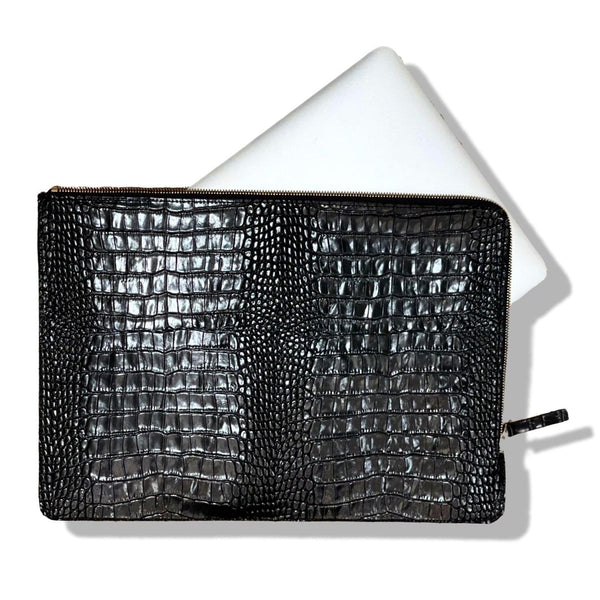 Laptop Sleeve, Black Croc | Seam Reap - Luxury Handmade Leather Handbags, Purses & Totes