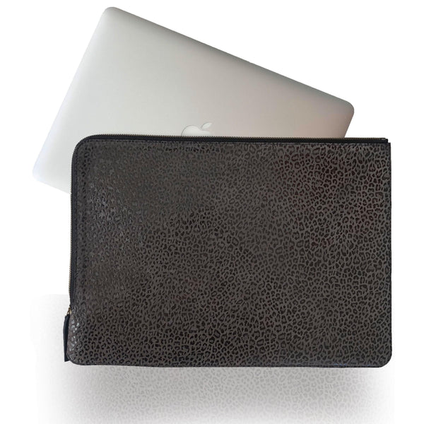 Laptop Sleeve, Grey Leopard | Seam Reap - Luxury Handmade Leather Handbags, Purses & Totes