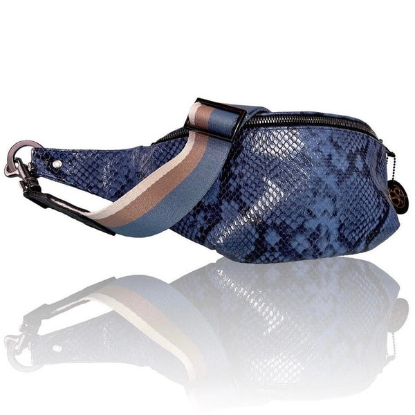 The “Jett” Bumbag Blue Snake Print | Seam Reap - Luxury Handmade Leather Handbags, Purses & Totes