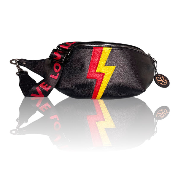 The “Jett” Bumbag Red/Yellow Bolts | Seam Reap - Luxury Handmade Leather Handbags, Purses & Totes