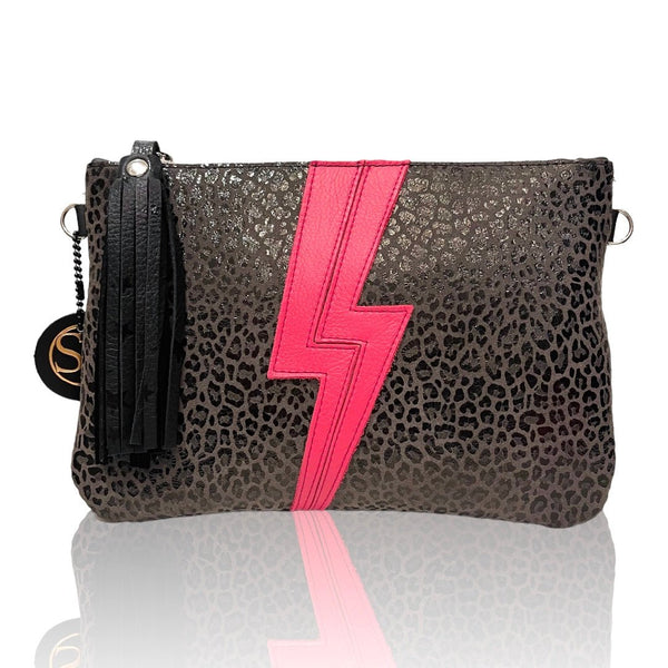 “Ziggy” Pink/Grey Bolt Clutch | Seam Reap - Luxury Handmade Leather Handbags, Purses & Totes