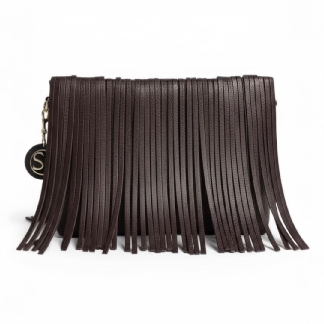 Fringe Large Clutch - Chocolate Brown