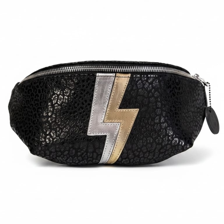 Jett Bumbag - Black with Gold & Silver Bolt