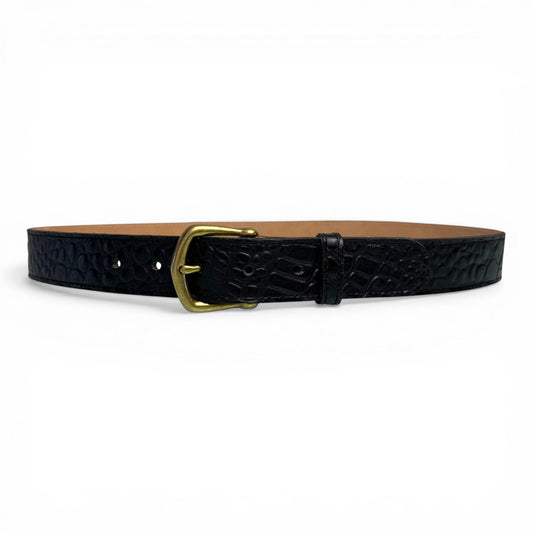Black Croc Leather Belt - 1¼" Width