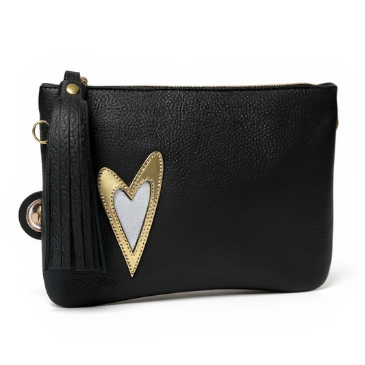 O’Connor Clutch - Black with Heart Inlay