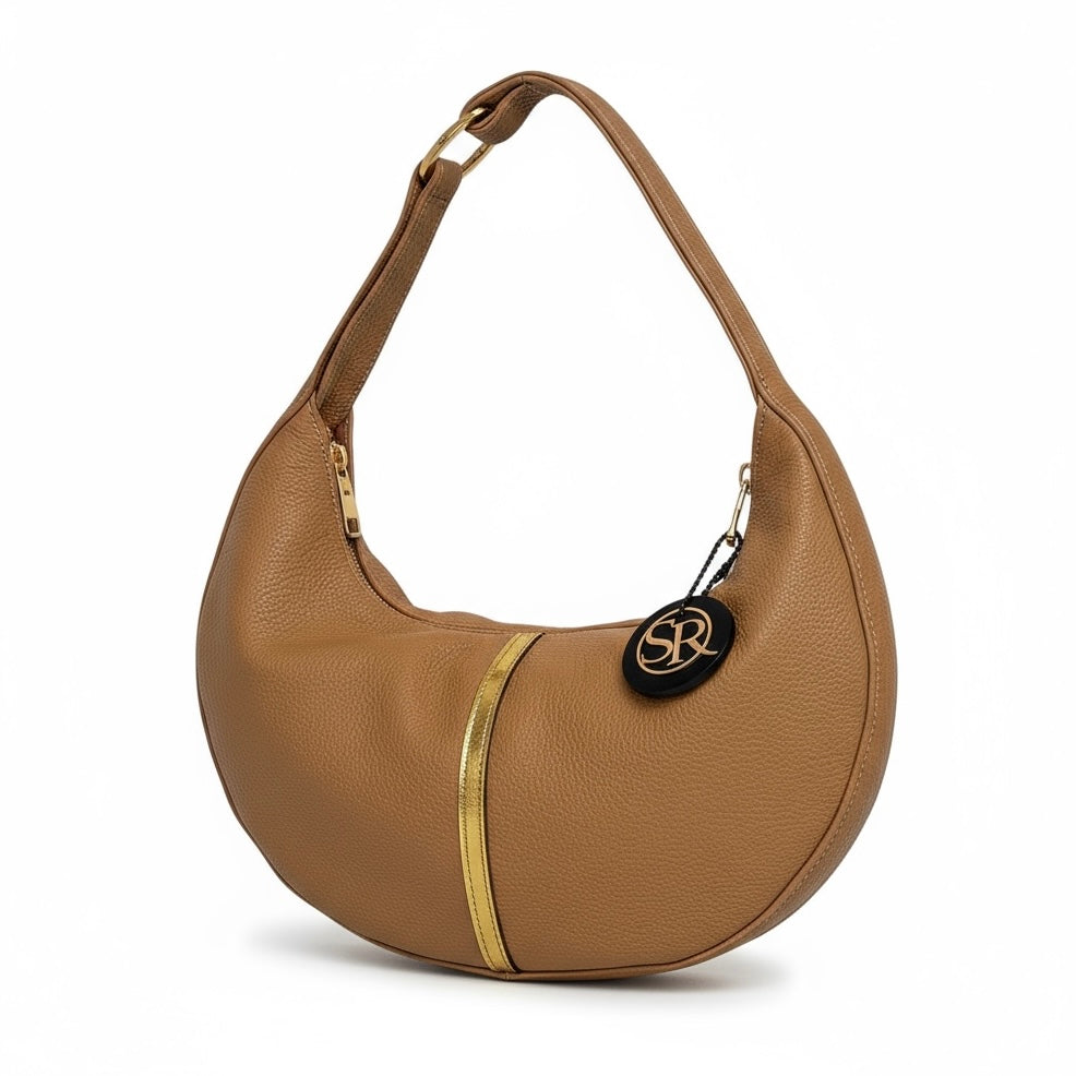 Queen Purse - Tan with Gold Stripe