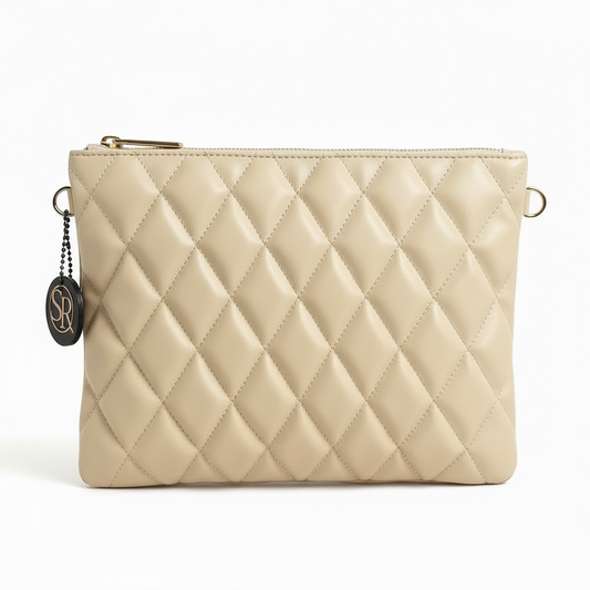 Lennox Clutch - Cream Quilted Leather