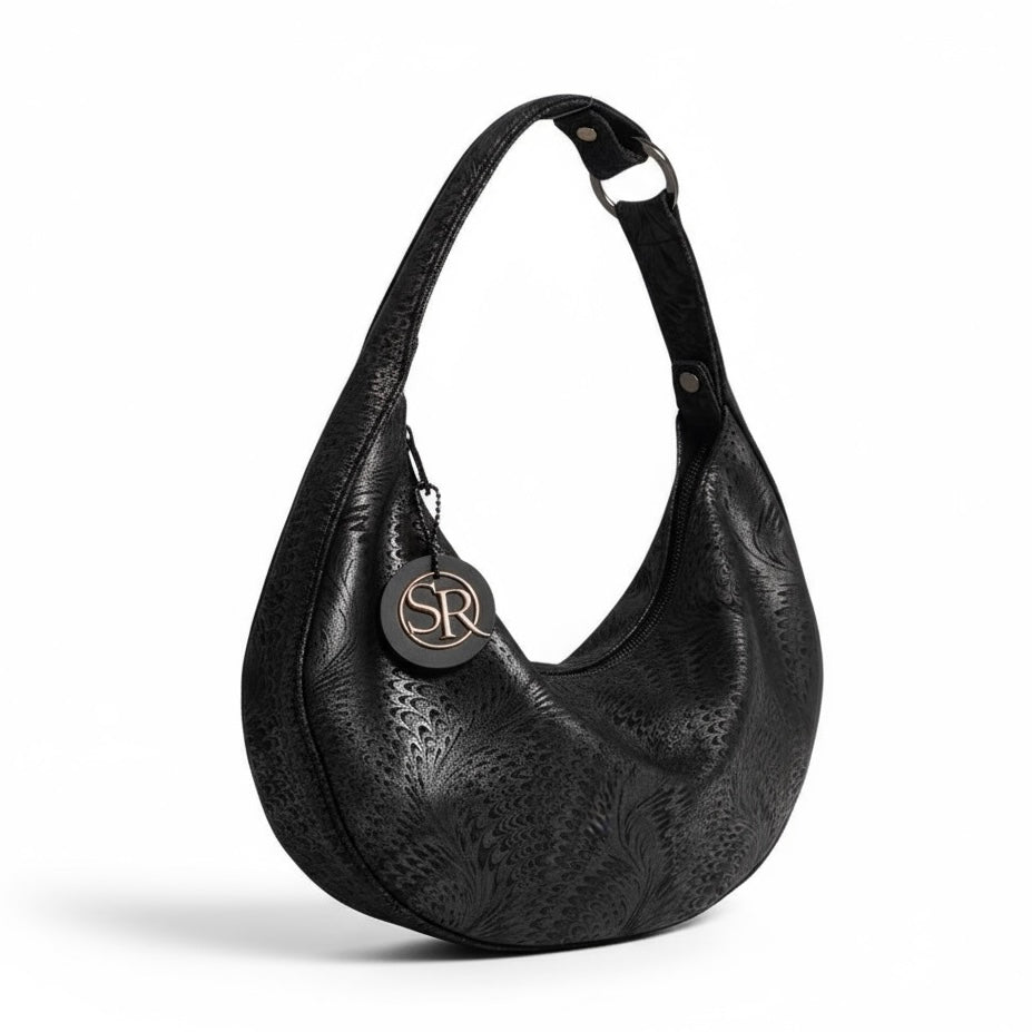 Queen Purse - Black Metallic Feathered