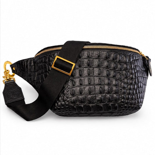 Jumbo Jett Oversized Sling Bag – Black Embossed Croc