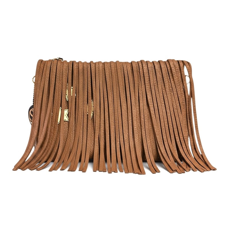 Fringe Medium Clutch - Tan with Star