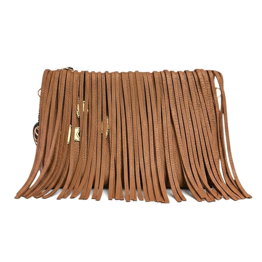 Fringe Medium Clutch - Tan with Star