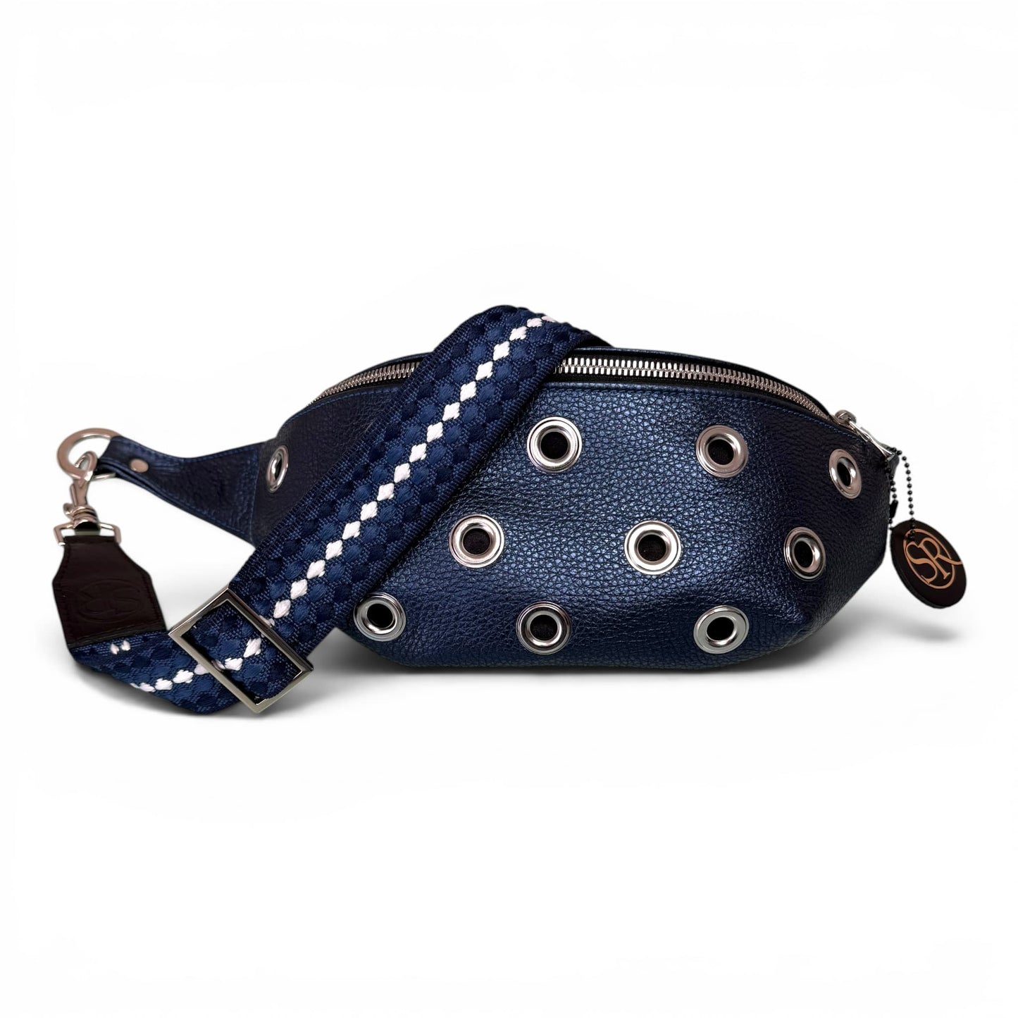 Jett Bumbag - Navy Blue with Silver Grommets