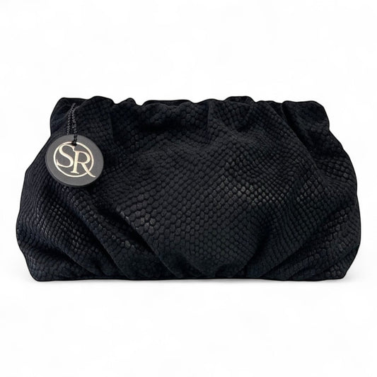 Babooshka Clutch Black Embossed Suede | Seam Reap Bags