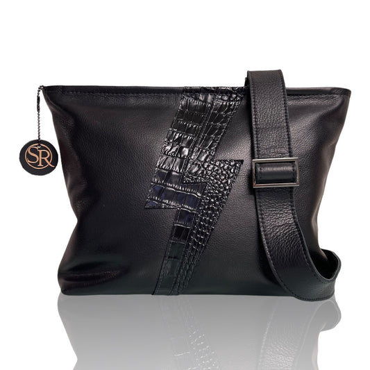 “Blondie” Hobo, Black Lightning Bolt | Seam Reap - Luxury Handmade Leather Handbags, Purses & Totes