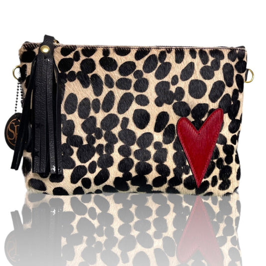 Cheetah Clutch with Red Heart | Seam Reap - Luxury Handmade Leather Handbags, Purses & Totes
