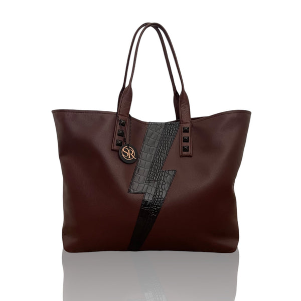 Chocolate with Black Bolt “Mazzy” Tote | Seam Reap Bags