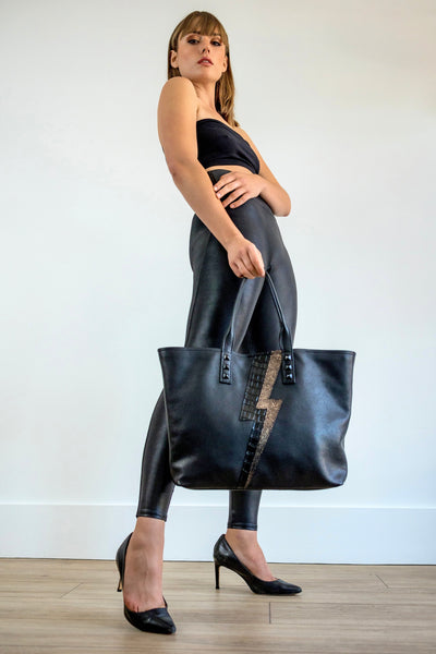 Chocolate with Black Bolt “Mazzy” Tote | Seam Reap Bags