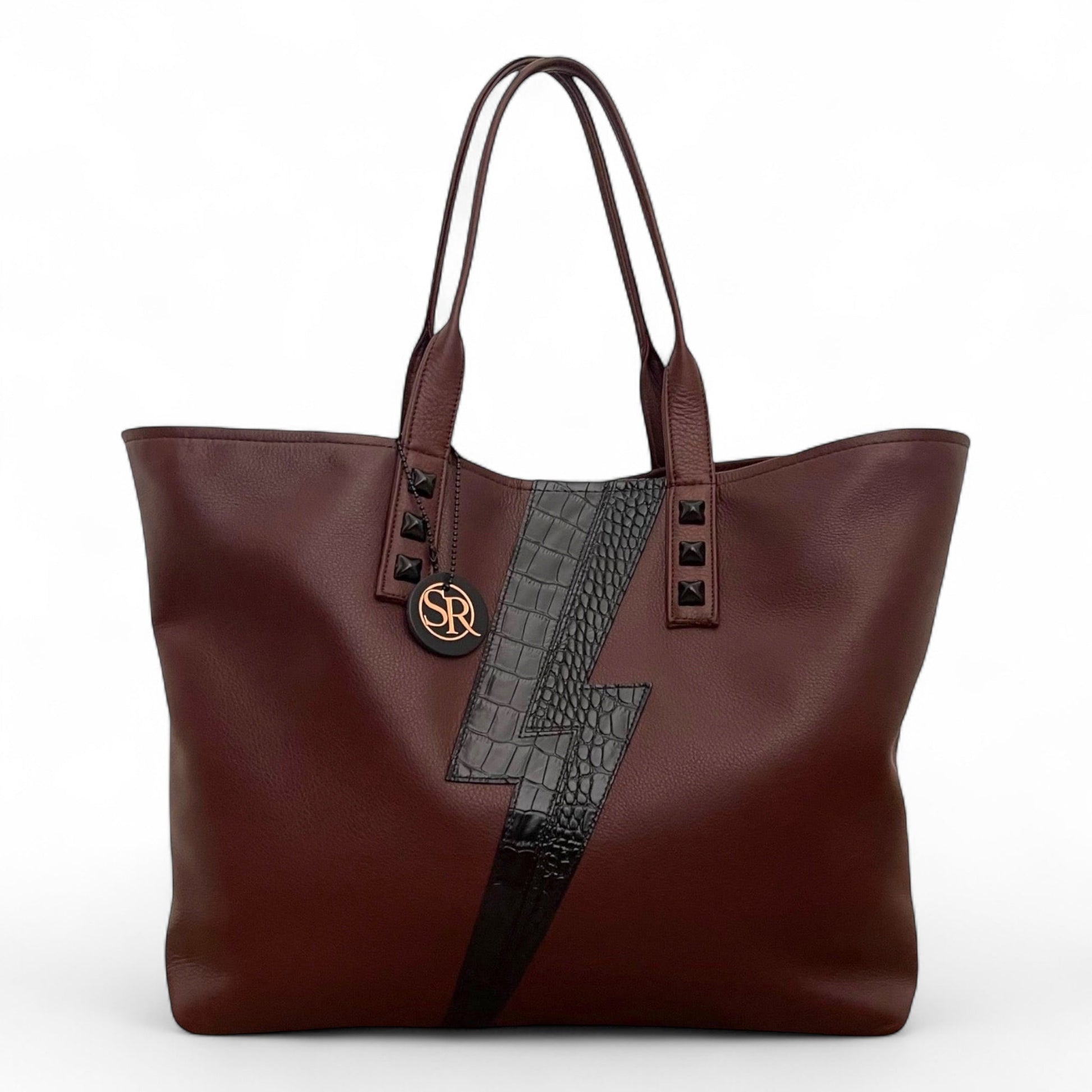 Chocolate with Black Bolt “Mazzy” Tote | Seam Reap Bags