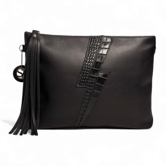 Lennox Clutch - Black with Black Bolt | Seam Reap Bags