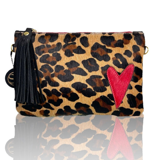 Leopard Clutch with Red Heart | Seam Reap - Luxury Handmade Leather Handbags, Purses & Totes