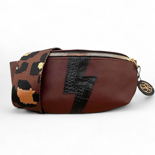 The “Jett” Bumbag Chocolate with Black Bolt | Seam Reap Bags