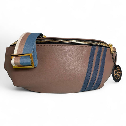 The “Jett” Bumbag Mocha/Blue Stripe | Seam Reap Bags