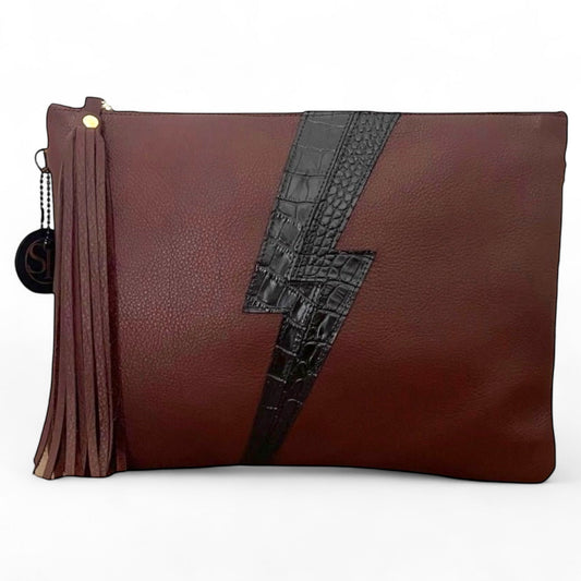 The "Ziggy" Large Clutch Chocolate with Black Bolt | Seam Reap Bags