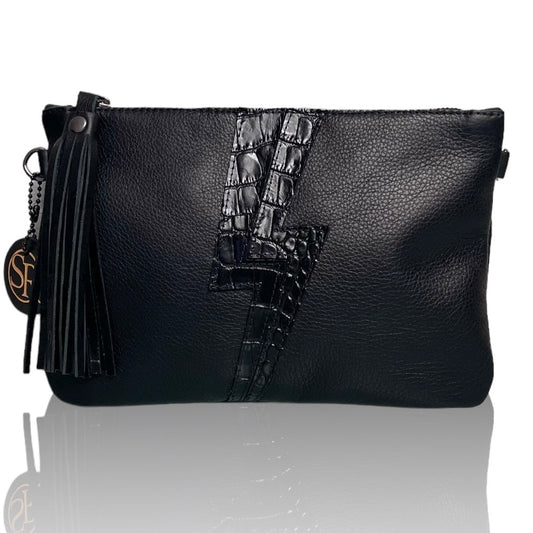 “Ziggy” Black Bolt Clutch | Seam Reap - Luxury Handmade Leather Handbags, Purses & Totes