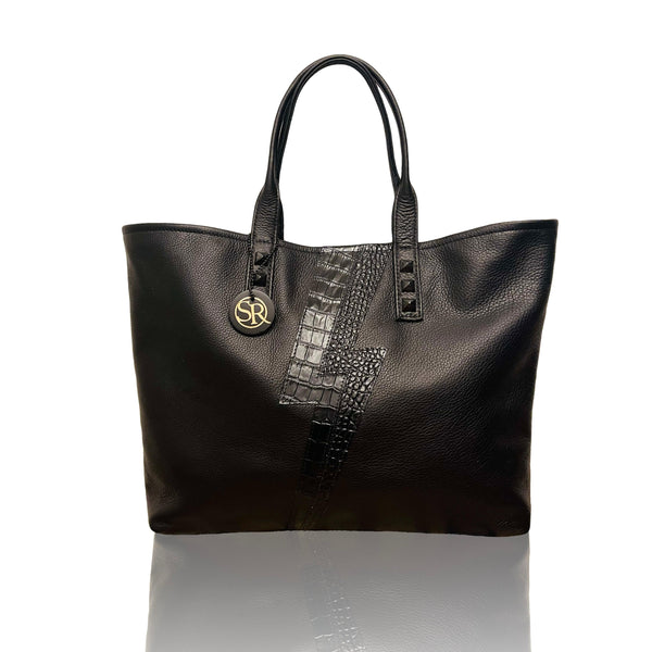 Black Bolt “Mazzy” Tote | Seam Reap - Luxury Handmade Leather Handbags, Purses & Totes