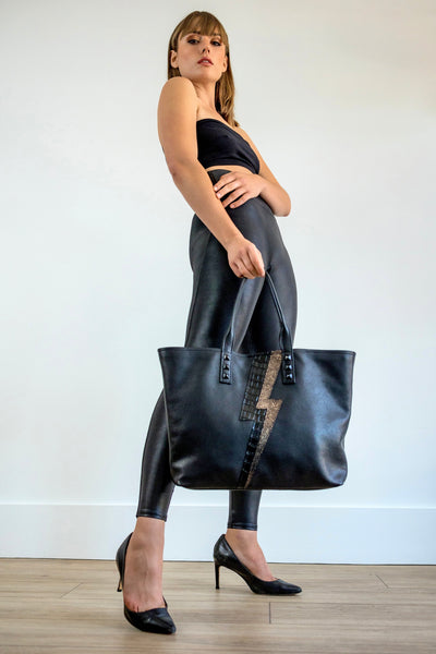 Black Bolt “Mazzy” Tote | Seam Reap - Luxury Handmade Leather Handbags, Purses & Totes