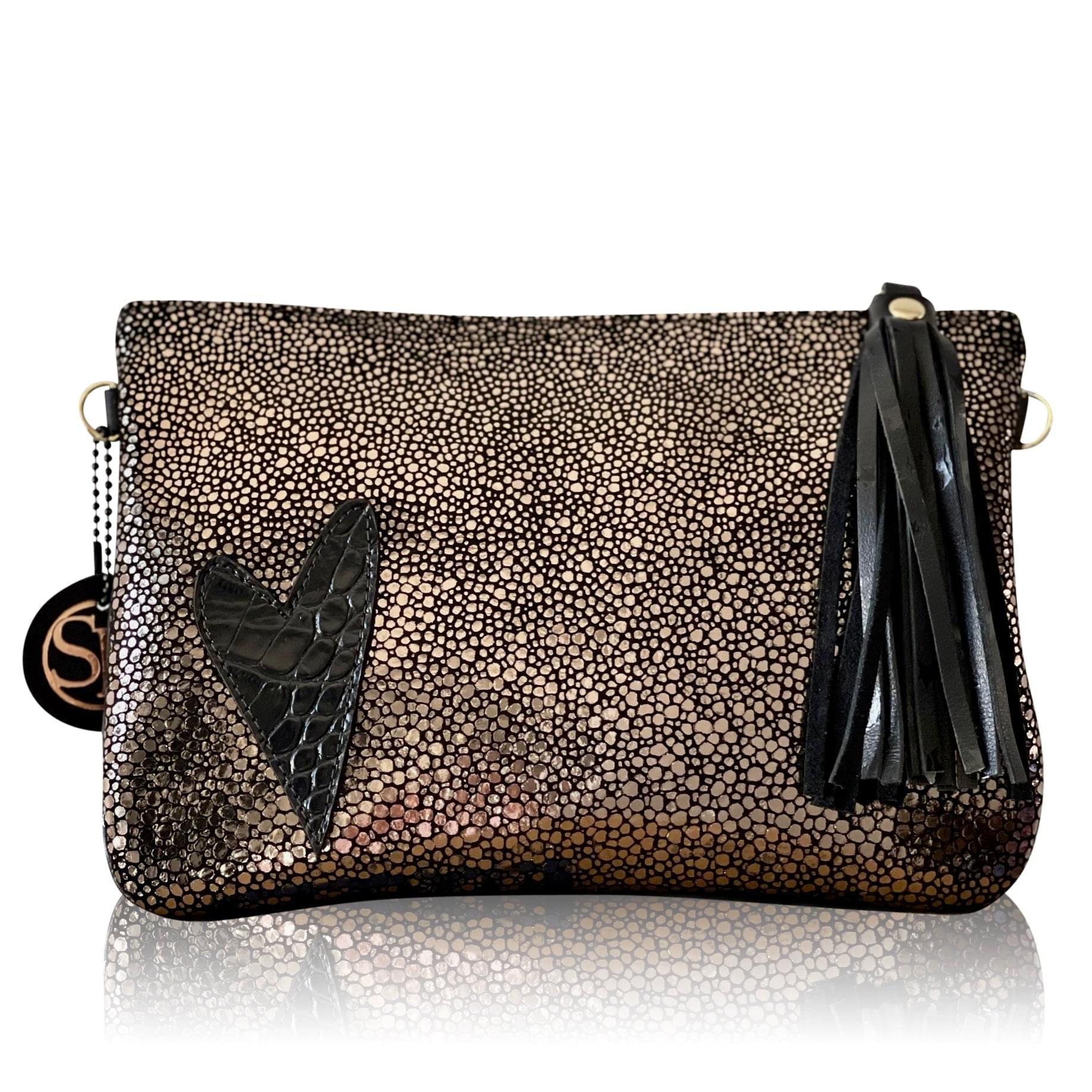 Black Heart Clutch Medium | Seam Reap - Luxury Handmade Leather Handbags, Purses & Totes