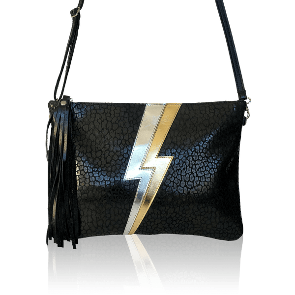 Black “Ziggy” Lightning Bolt Clutch | Seam Reap - Luxury Handmade Leather Handbags, Purses & Totes
