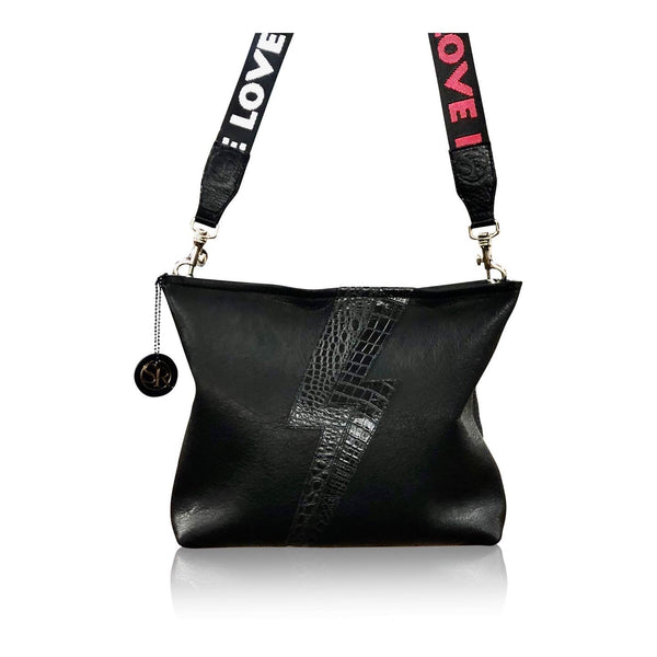 “Blondie” Hobo, Black Lightning Bolt | Seam Reap - Luxury Handmade Leather Handbags, Purses & Totes