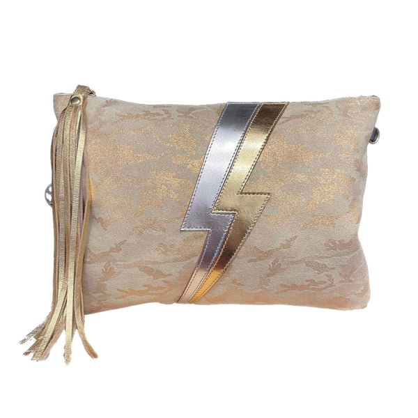 Golden “Ziggy” Clutch with Lightning Bolts | Seam Reap - Luxury Handmade Leather Handbags, Purses & Totes