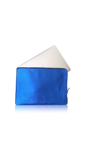 Laptop Sleeve, Metallic Blue | Seam Reap - Luxury Handmade Leather Handbags, Purses & Totes