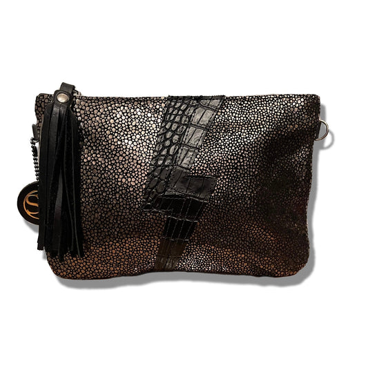 Medium “Ziggy” Black Bolt/Stingray Clutch | Seam Reap - Luxury Handmade Leather Handbags, Purses & Totes