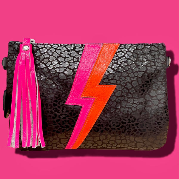 Medium “Ziggy” Neon Lightning Bolt Clutch | Seam Reap - Luxury Handmade Leather Handbags, Purses & Totes